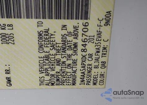 2013 Nissan Maxima 3.5 Sv from USA, damaged, VIN 1N4AA5APXDC846706